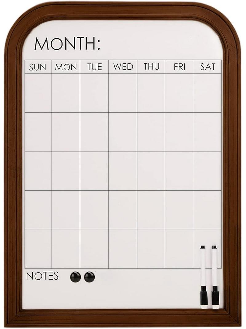 Dry Erase Calendar for Wall, Magnetic Calendar Whiteboard Monthly with Decorative Solid Wood Frame, White Board Calendar for Home or Office to Keep Track of to-Do Lists, 17"*23", Walnut