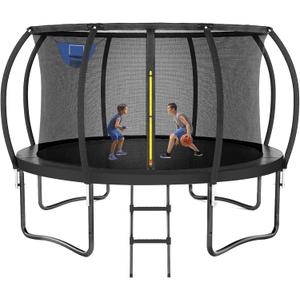 14FT 16FT Trampoline, Outdoor Trampolines for Kids and Adults, Recreational Trampoline with Enclosure Net & Basketball Hoop, Round Trampoline for Backyard, Heavy-Duty