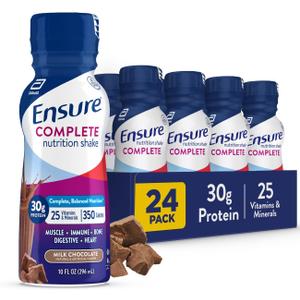 Ensure COMPLETE Milk Chocolate Nutrition Shake, Complete, Balanced Meal Replacement, Ready To Drink, 30g Protein, 25 Vitamins & Minerals, 10 fl oz24 Pack BB: 9/1/2026