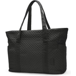 BAGSMART Crush Tote Bag for Women, 20L Puffer Work Tote with Zipper, Travel Essentials Quilted Nurse Hospital Bag (Black)