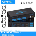 HDMI KVM Switch 2 Monitors 2 Computers 4K@60Hz USB 3.0 Dual Monitor KVM Switch 2 Ports for 2 PC Share 2 Screens and 4 USB Devices for Keybord Mouse Printer with Desktop Controller
