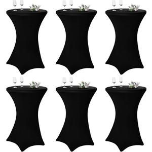 Pesonlook 6 Pack Spandex Stretch Square Corners Tablecloth 32"x43" Black Fitted High Top Table Cover for Bar Wedding Party Banquet (Black)