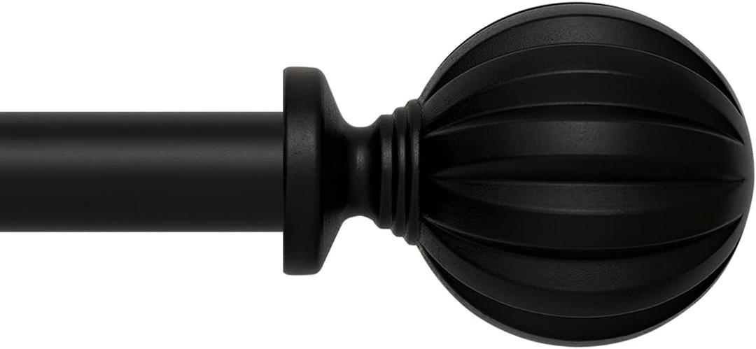 Decorative Curtain Rod, Easy Installation, Adjustable 3/4 Inch Diameter Single Window Curtain Rod Set, 48 to 84 Inches, Black