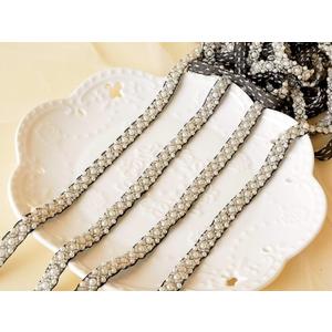 2 Yards Pearl Beaded Trim Bridal Lace Ribbon Trimming Edge Tape for Craft Sewing Wedding Dress Fabric DIY Decoration 1cm (#2)
