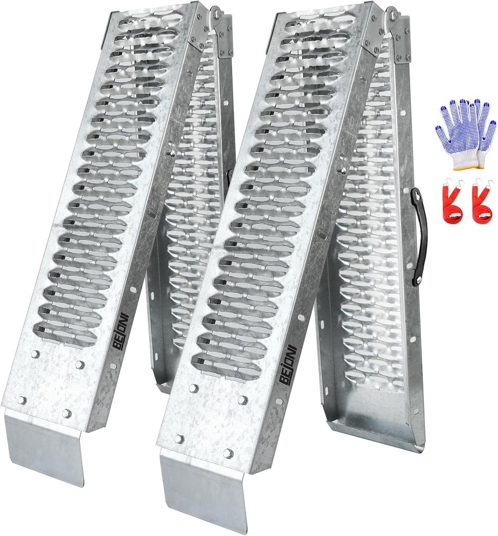 BEJONI 67" Folding Truck Ramps, 960 Lbs Capacity Tailgate Ramp for Lawn Mower, Portabe Anti-Slip Steel Loading Ramps for Pickup Trucks, ATV, UTV, Motorcycle, Trailer, Dirt Bike, 8.7" Wide, 2-Pack