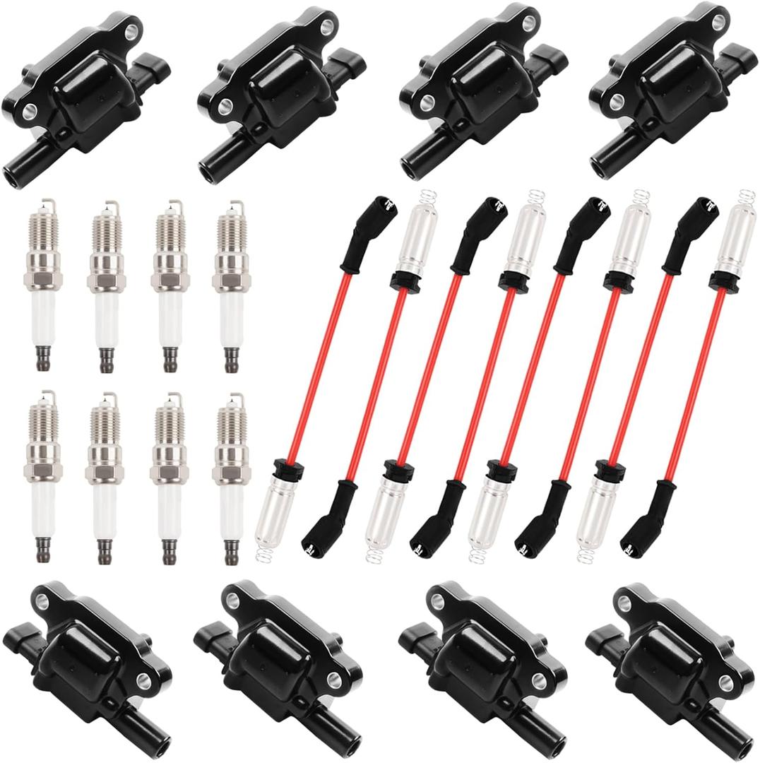 UF413 Ignition Coil with 41962 Spark Plug & 8mm 9748HH Spark Plug Wires Compatible with Tahoe Escalade Silverado Yukon CTS 4.8L 5.3L 6.0L