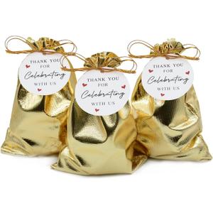 Pack of 100 6"x 8" Heavy Duty Gold Drawstring Bags With Tags, Pouches Wedding Party Christmas Favor Gift Candy Chocolate Bags (Gold, 6"x 8")