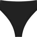 Colloyes Women's High Waisted High Cut Thong Bikini Bottom (Large, Black)