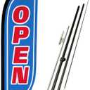LookOurWay Feather Flag Pole Kit - 7 Feet Tall Advertising Banner with Fiberglass Pole Set and Ground Spike for Business Promotion - Open Flags - Open Blue & Red