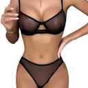 Lilosy Sexy Mesh Sheer Push Up Lingerie Set, XL