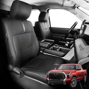 for Toyota Tundra Seat Covers 2022-2025, Full Covered Black Seat Protectors Pickup Truck Car Leather Seat Cover Set for Tundra SR SR5 (Double Cab/CrewMax) 2025 2024 2023 2022 Accessories