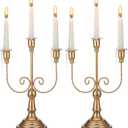 2 Pcs 3 Arm Gold Candelabra, 11.6" Metal Candle Holders Candelabra Centerpieces for Tables Theme Party Table Centerpiece Decor, Dining Room Wedding Birthday Holiday Christmas Fireplace Mantle