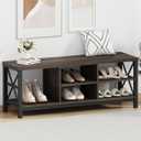 FATORRI Shoe Bench Entryway with Storage, Industrial Wood and Metal Hallway Benches with Adjustable Shelves, Rustic Entry Way Bench for Living Room (47.24 Inch Long, Walnut Brown), 47.24"W x 14.17"D x 18.11"H