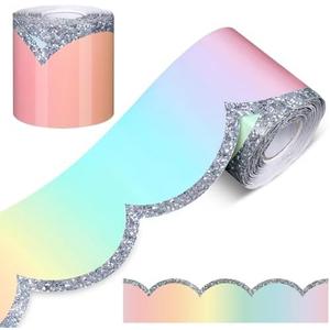 Mixweer Watercolor Rainbow Pastel Scalloped Bulletin Board Border 65.6 Feet Classroom Borders Poster Chalkboard Border for School, Classroom, Home Decoration