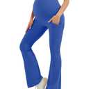 HEGALY Women's Maternity Flare Leggings Over The Belly - Casual Pregnancy Yoga Pants with Pockets Buttery Soft Royal Blue