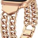 Double Chain Bracelet Compatible with Apple Watch Band 38/40/41/42/44/45/46/49mm, Dressy Stainless Steel Metal Designer Link Strap for iWatch Ultra3/2/1 SE3/2/1 Series 11 10 9 8 7 6 5 4 3 2 1 (Rose Gold)