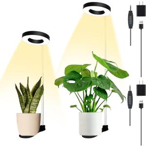 Desk Grow Light for Indoor Plants, Height Adjustable 96 LEDs Full Spectrum Plant Light with Auto On/Off Timer (4/8/12H), 3 Lighting, 10- Dimmable for Succulents, Small Plants (Black, 2 Pack)