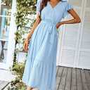 PRETTYGARDEN Women's Summer Floral Boho Maxi Dress Wrap Short Sleeve V Neck Ruffle A-Line Flowy Wedding Guest Long Dresses Large