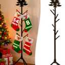 QCF Christmas Stocking Holder Stand & 8 Hooks, 54 Inch Metal Coat Rack & Christmas Tree Decorations, Freestanding Clothes Tree with Antiskid Triangular Base, Gifts Hallstand for Indoor and Outdoor