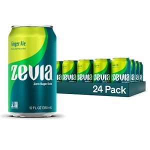 Zevia Zero Sugar Soda, Ginger Ale, 12 oz Cans (24-Pack) Naturally Sweetened, Non-GMO Project Verified, Gluten-Free, Vegan, BBD: 04/21/2027
