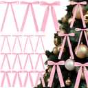 4 x 36 Pcs Velvet Christmas Wreath Bow Bulk Christma Velvet Bow Vintage Ribbon Bows Xmas Tree Bows for Christmas Autumn Garland Wedding Decoration 3 Size Width of 3/8'' 5/8'' 1'' (Pink)