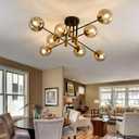 8 Light Glass Globe Ceiling Light Black and Gold Mid Century Flush Mount Sputnik Light Fixture Bubble Chandelier Living Room Farmhouse for Dining Room Kitchen Bedroom.