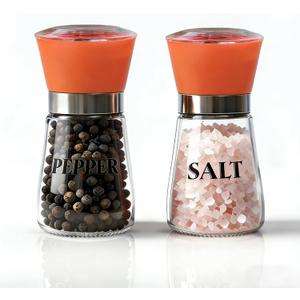Salt and Pepper Grinder Set of 2 - Refillable Mills & Shakers with Adjustable Coarseness, Easy Clean for Kitchen, Restaurant & Outdoor (Orange)