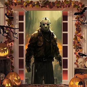 Halloween Decorations Outdoor Scary Halloween Door Cover with Horror Movie Character Killer Party Supplies Door Banner