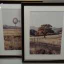 Framed Rustic Landscape Wall Art Set of 2 Country Farmhouse Decor with Tree and Windmill Prints Western Vintage Frame Wall Decor for Living Room, Bedroom, or Office 16"x20"x2