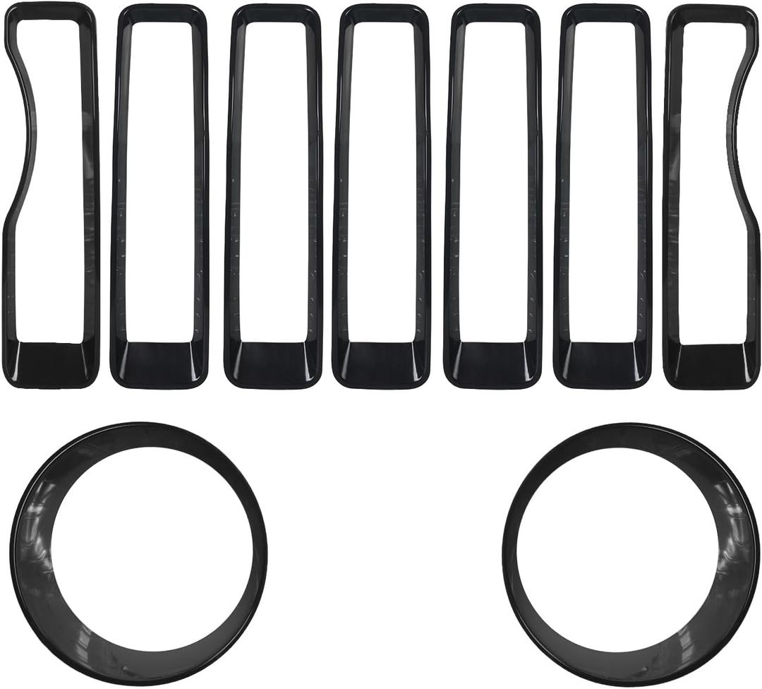 Front Grille Inserts & Headlight Cover Compatible with (2018-2025) Jeep Wrangler JL JLU