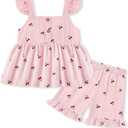 SANMIO Toddler Girl Clothes Summer Baby Girl Cute Sleeveless Tank Tops with Bow and Ruffled Shorts 2Pcs Outfits Set, Size: 6-12 Months