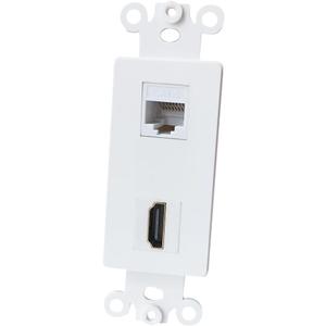 4K/8K HDMI and Ethernet CAT6 Port Decora Insert Wall Plate White - HDTV Cable RJ45 Keystone Insert Plate for Midsize/Oversize Cover Plate