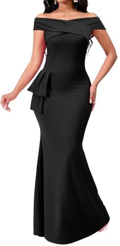Black Formal Dresses for Women Sexy V Neck Wedding Guest Floor Length Mermaid Dress with Zipper Large