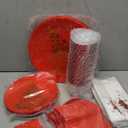 Shellwei 210 Pcs Christmas Plastic Dinnerware Set, Xmas Disposable Plates Include 30 Dinner Plate 30 Cup 30 Dessert Plate 30 Paper Napkins 30 Fork Knive Spoon Supplies for Xmas (Red Gold,Tree)