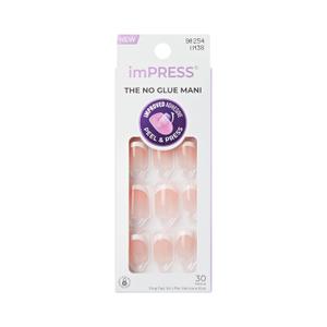 Kiss Impress No Glue Mani Press On Nails, Design, 'Chic French', White, Short Size, Squoval Shape, Includes 30 Nails, Prep Pad, 1 Manicure Stick, 1 Mini File