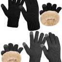 Shihanee 2 Pairs Winter Fleece Lined Gloves for Men Warm Thick Gloves with Touchscreen for Cold Weather Thermal Supplies(Black,Dark Gray)