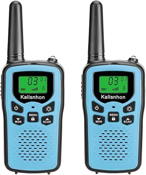 Walkie Talkies for Adults,Kalisnhon walkie talkies with 22 FRS Channels，walkie Talkie Long Range with Flashlight VOX LCD Display Two Way radios for Cycling Camping Hiking(2 Pack) 2-Blue