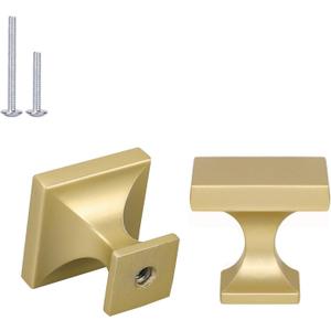 Haliwu 10 Pack Gold Cabinet Knobs Brushed Brass Dresser Drawer Knobs Square Gold Kitchen Cabinet Hardware Zinc Alloy (Gold & Square)