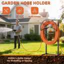 Heavy Duty Garden Hose Holder with Storage Basket, Holds Up to 160FT Hose, Freestanding Metal Water Hose Organizer with 4 Anchor Spikes, for Outdoor Yard Lawn Patio