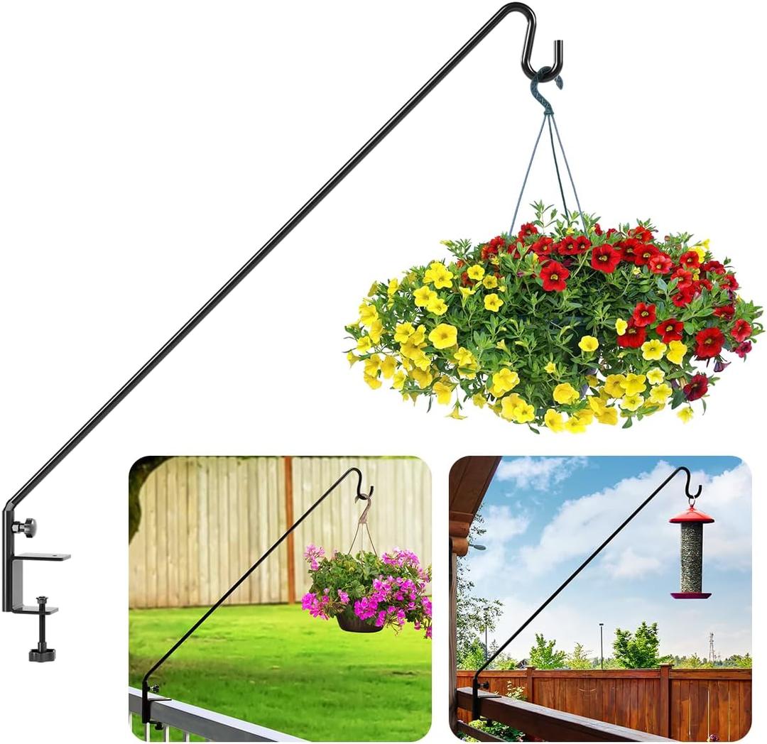 Idzo Deck Bird Feeder Hanger for Railing, 43in Deck Hook for Bird Feeder Pole, Sturdy 1 Piece Solid Steel Construction, 3in Non-Slip Clamp, Black