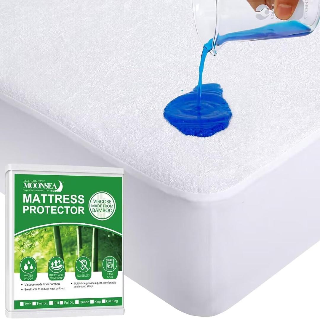 Queen Size Mattress Protector Waterproof,Smooth Top Mattress Protector for Kids,Breathable Skin Friendly and Noiseless Fitted Sheet,Viscose Terry Mattress Cover