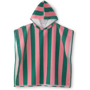 MONOBLANKS Striped Hooded Towels for Kids, 30" x 30" Soft Absorbent Beach Poncho Towel for 3-10 Years Boys Girls, Perfect for Pool Swimming, Bath, Beach (Pink-Green)