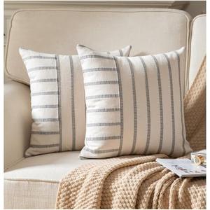 Boho Throw Pillow Covers 18x18 inches Farmhouse Decorative Couch Pillow Cases Grey Striped Pillow Covers Neutral Cushion Covers for Sofa Bed Living Room Home Decor