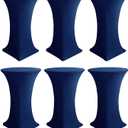 HolidayIdeas Cocktail Table Covers, 6 Pack - Fitted Stretch Spandex Square Corners Cocktail Tablecloths (Navy, Fit for 30"-32" Diameter x 43" Height Tables)