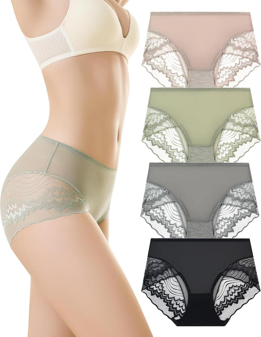 Women's Underwear Hipster Panties Lace Underwear For Women 4-Pack Lace Hipster Panties (L)