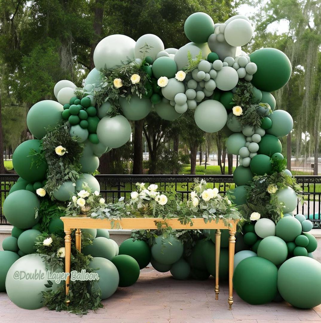 Green Balloon Garland Kit - Double Stuffed Dark Emerald Green Balloon Arch Forest Sage Olive Balloons for Baby Shower Birthday Bridal Wedding Safari Woodland Wild One Party Decor
