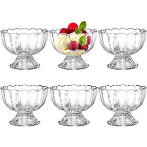 Lawei 6 Pack Glass Dessert Bowls - 5 Oz Glass Ice Cream Cups Mini Trifle Footed Dessert Bowls for Dessert, Sundae, Ice Cream, Salad, Cocktail, Condiment, Trifle