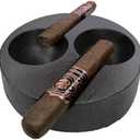 Rustic State Habano Cast Iron Cigar Ashtray for Outside Patio with Double Slot Rest Windproof Round Design Antique Ash Disposal for Indoors Outdoors - Black no sticks