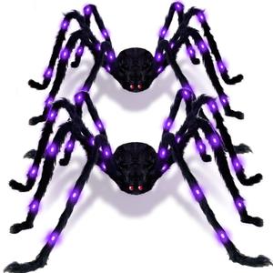 2 Pack Halloween Spider Decorations, Light Up Giant Spider Outdoor Indoor Halloween Decorations Realistic Large Scary Spiders for Yard Haunted House Window Party Porch Decor(4FT + 2.5FT)