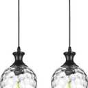 2Pcs Glass Pendant Lights Kitchen Island, 1-Light Black Pendant Light Fixtures with Hand-Blown Clear Glass, Farmhouse Hanging Light for Kitchen Sink Dining Room Bedroom, E26
